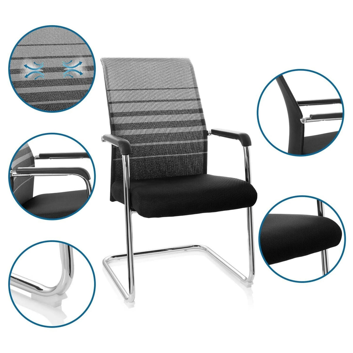 Cantilever chair FALCONE V in black and grey with armrests and sled base by hjh OFFICE