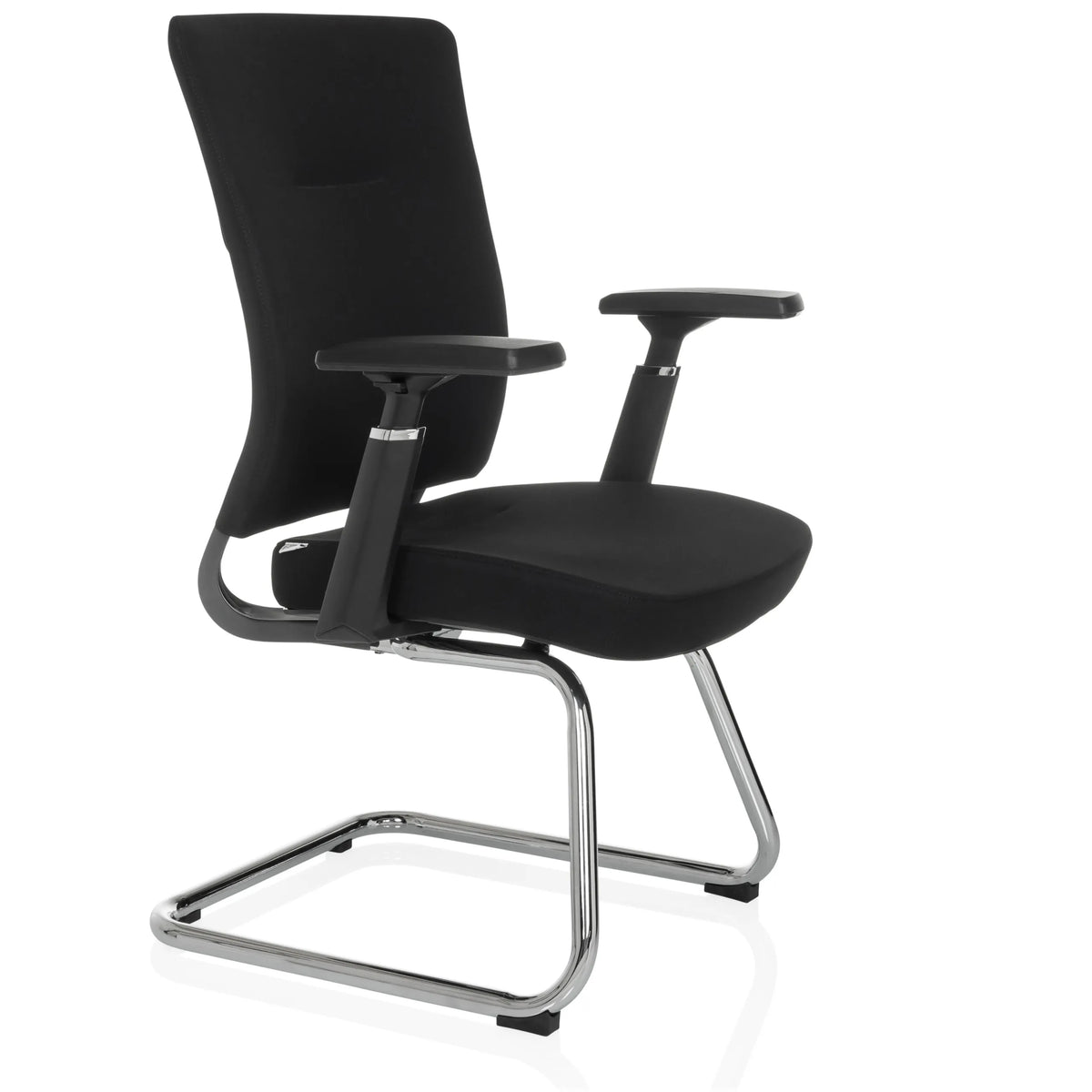 Black cantilever chair CAPTIVO PRO V with armrests and fabric upholstery by hjh OFFICE – 360-degree view (front three-quarter view 60°)