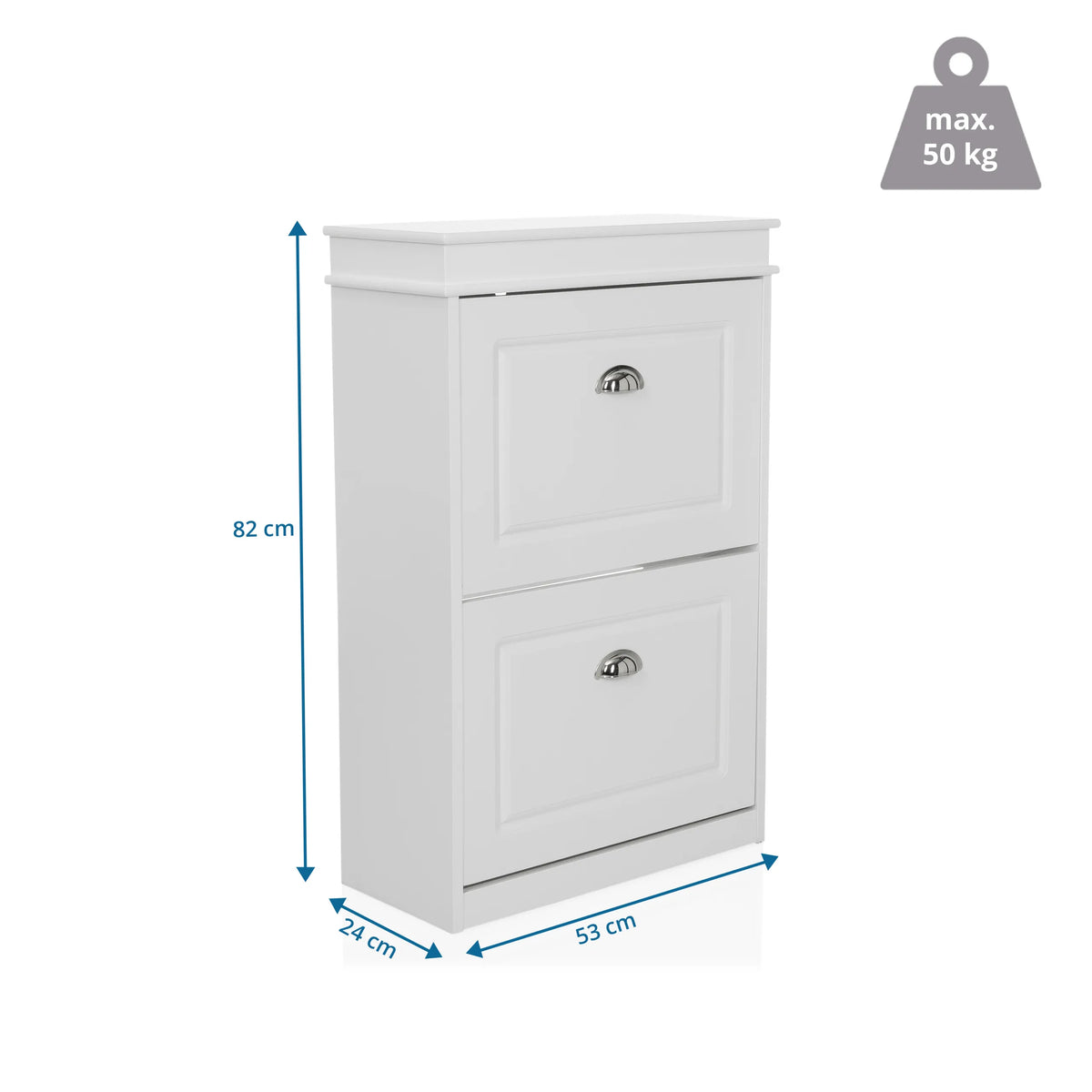 Dimensional drawing of the Shoe Cabinet ESTHA 2 with 82 × 53 cm and a load capacity of 50 kg by hjh LIVING