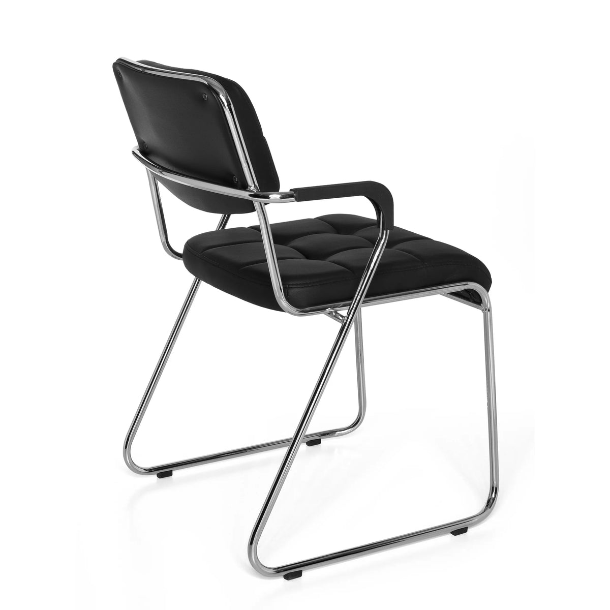 Black guest chair ZANTA with square stitching and chrome frame by hjh OFFICE – 360-degree view (rear three-quarter view 120°)