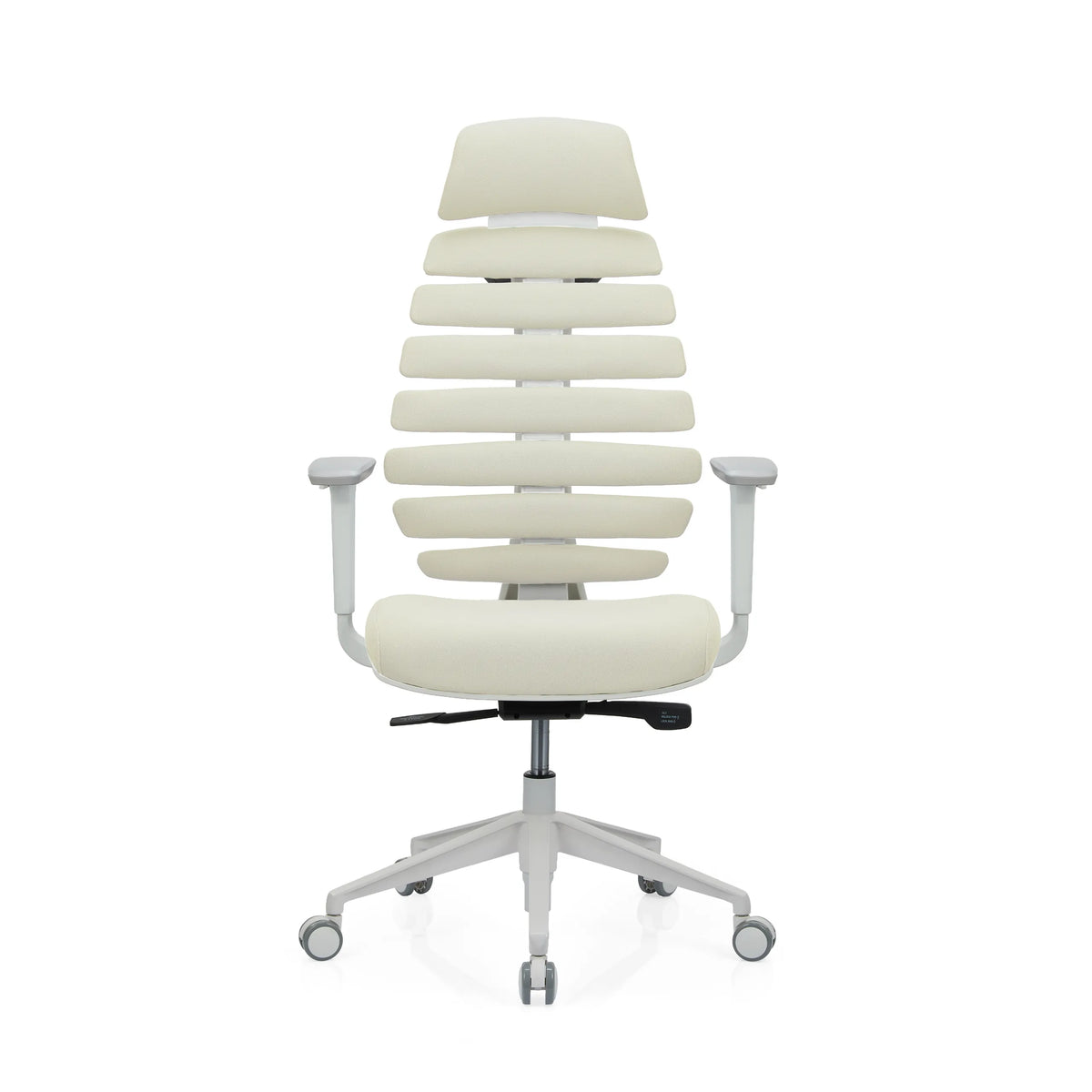 Beige Professional Office Chair ERGO LINE W with segmented backrest and white base by hjh OFFICE – 360-degree view (front view 0°)