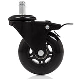 Black 5x ROLO SKATE S 11mm/75mm castors with locking brake for hard floors by hjh OFFICE