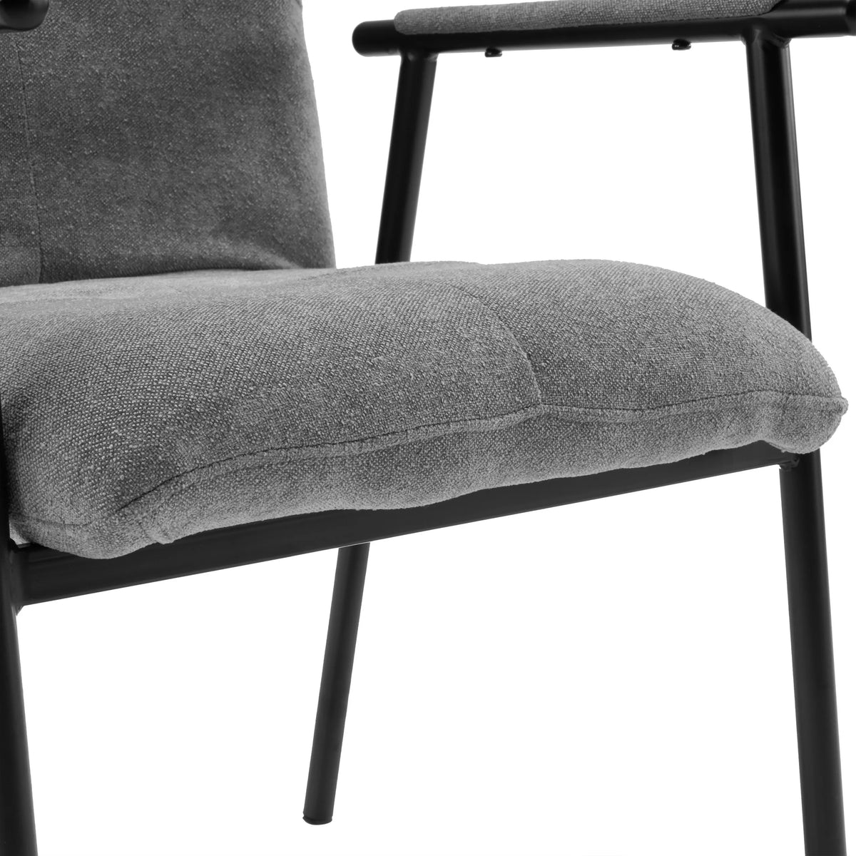 Grey fabric upholstery of the seat of the Lifea Flex upholstered chair with a black frame by hjh LIVING
