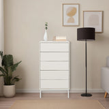 White BJORDAL chest of drawers with five drawers on slim legs in a bright room by hjh LIVING