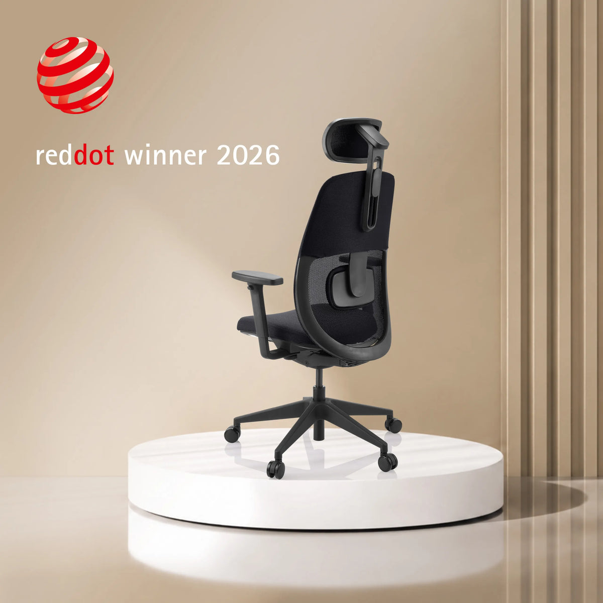 Black Professional Office Chair Skandis Pro with headrest and armrests on a white pedestal by hjh OFFICE