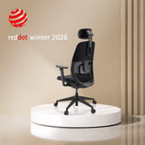 Black Professional Office Chair Skandis Pro with headrest and armrests on a white pedestal by hjh OFFICE