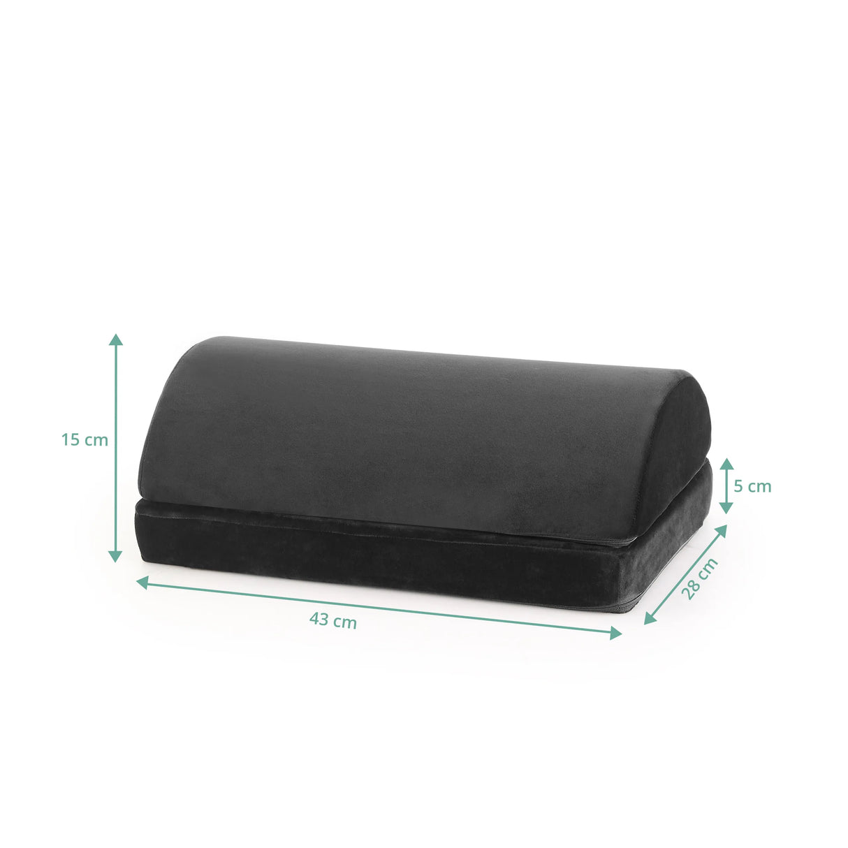 Dimensional view of the Footrest Podi Velvet 1 in black, 43 × 28 cm, by hjh OFFICE
