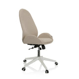 Beige AVEA I home office chair with armrests and a white five-caster base by hjh OFFICE – 360-degree view (front three-quarter view 60°)
