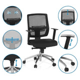 Adjustable features of the Professional Office Chair NET 90 with mesh back and castors by hjh OFFICE