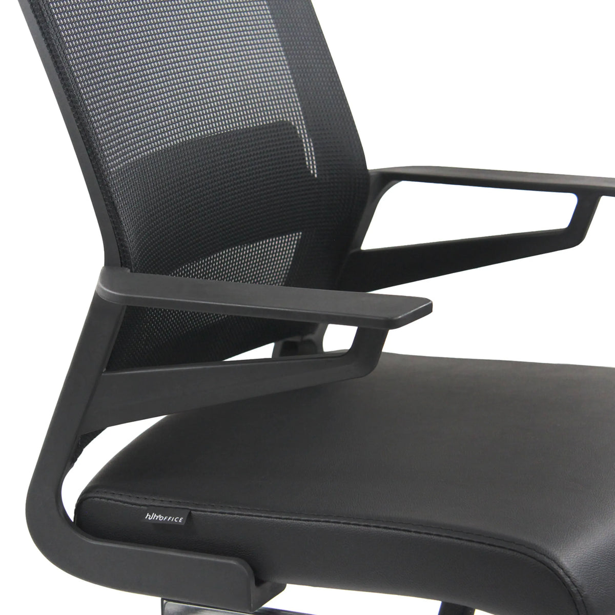 Armrest and seat of the INVENTOR V PRO cantilever chair in black with mesh backrest by hjh OFFICE