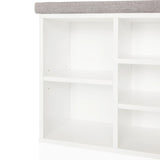 White open shelf compartments of the ESTHA 10 Shoe Cabinet with grey padded mats by hjh LIVING