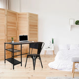 Office Desk WORKSPACE H I in black-brown with two storage shelves and a metal frame by hjh OFFICE