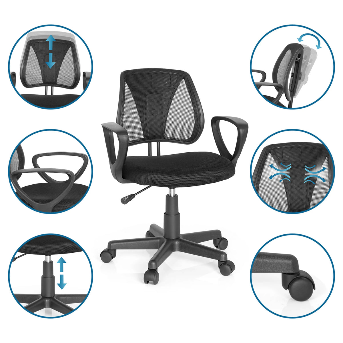 Swivel Chair – Children KIDDY CD in black with adjustable backrest and gas spring by hjh OFFICE