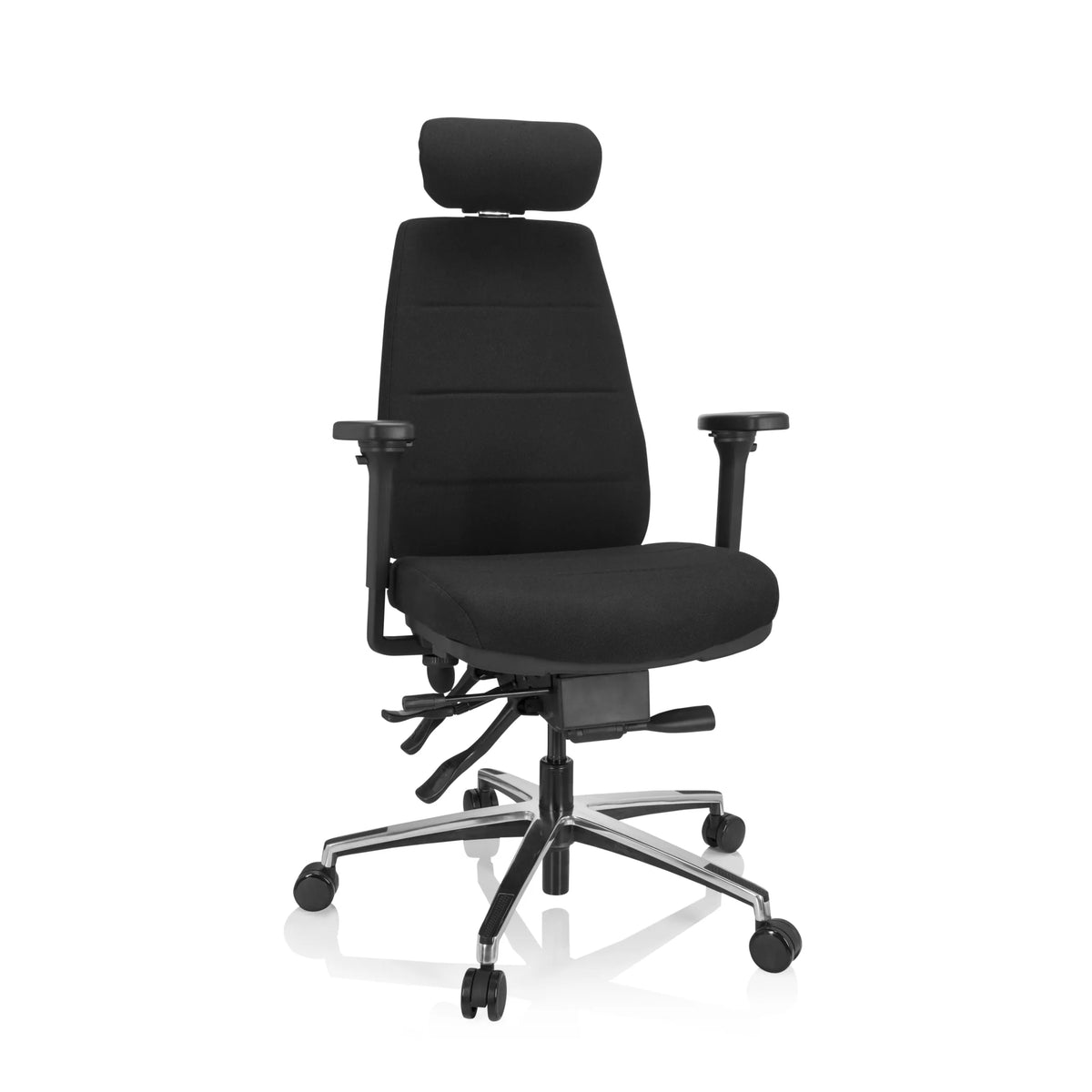 Black Professional Office Chair PHOENIX PRO I with headrest and five-caster base by hjh OFFICE – 360-degree view (front view 20°)