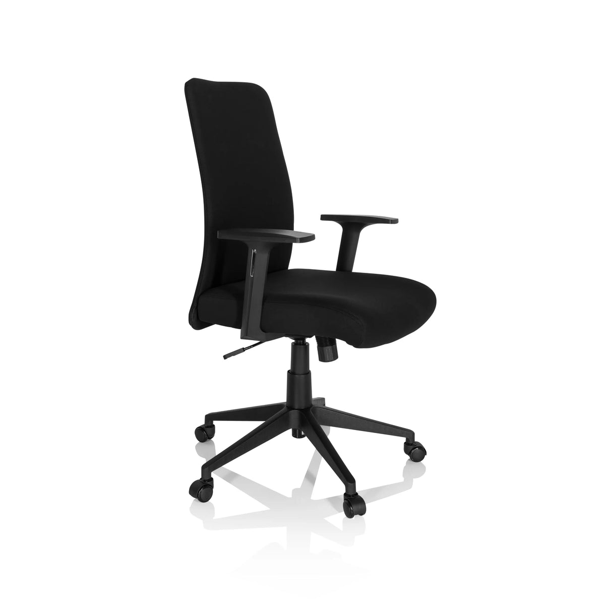 Black Home Office Chair COSIO I with armrests and five-caster base by hjh OFFICE – 360-degree view (front three-quarter view 60°)