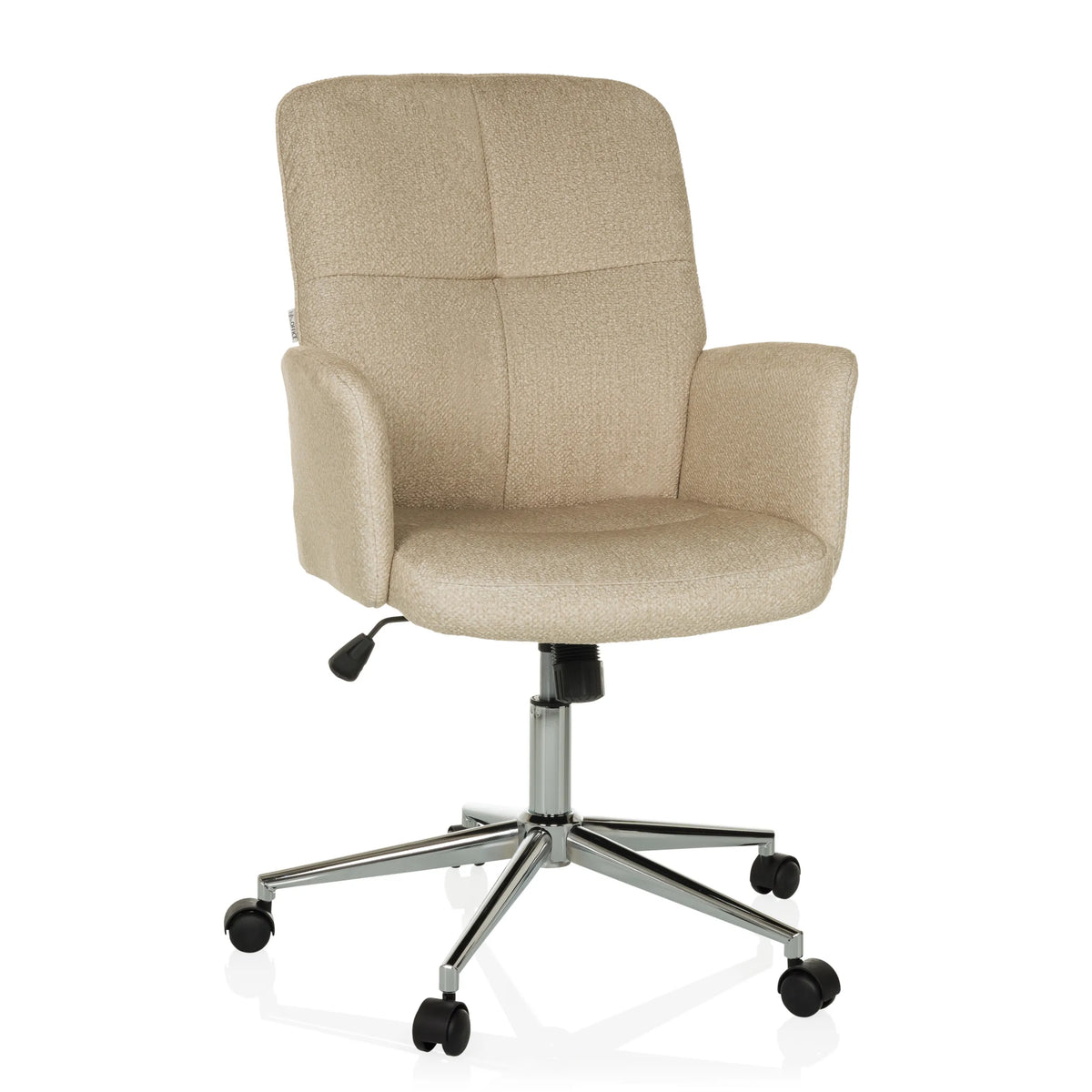 Beige Home Office Chair SOLAO 400 with padded armrests and five-caster base by hjh OFFICE – 360-degree view (front view 15°)