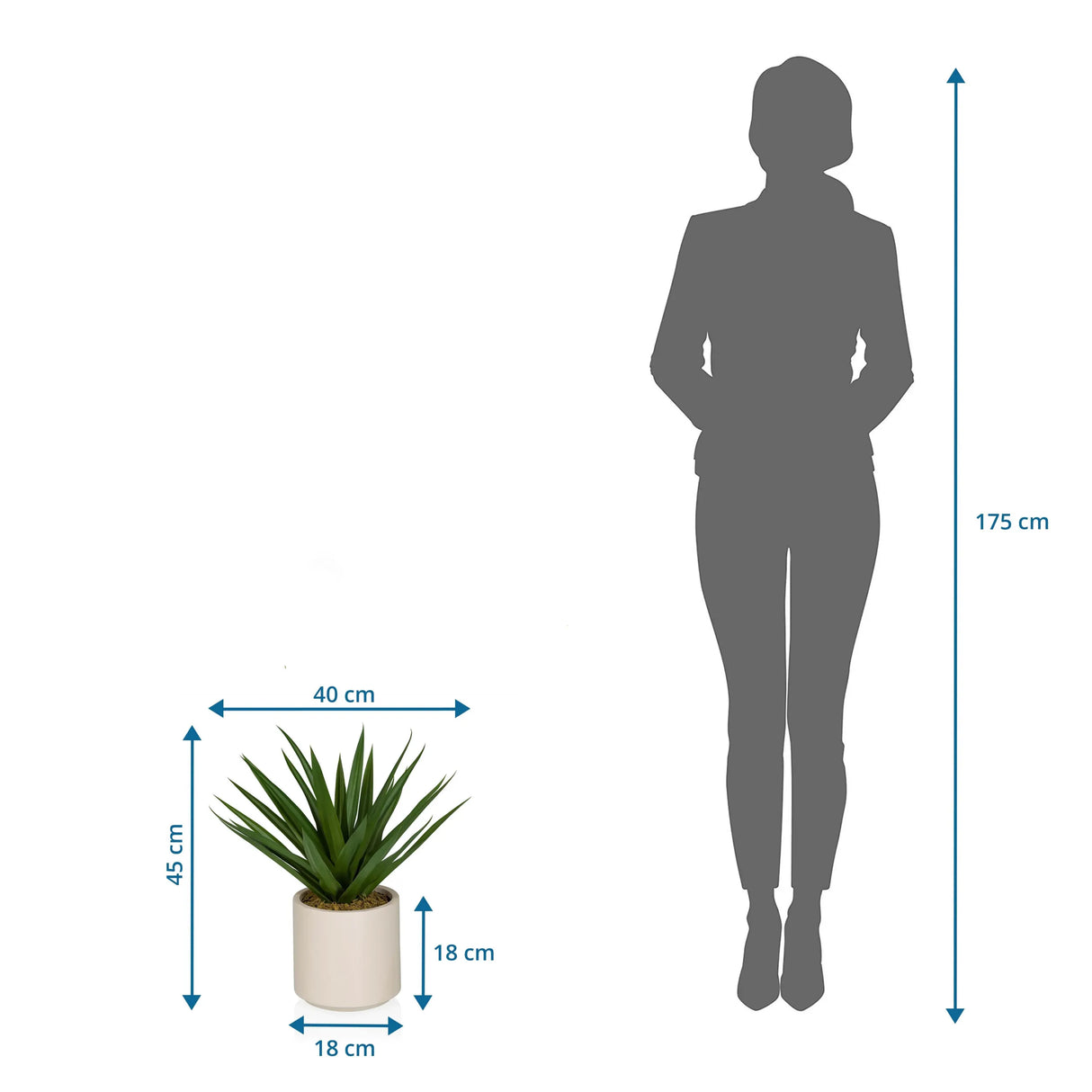Dimensional drawing of the Artificial plant Agave with 45 cm height and 40 cm width by hjh OFFICE