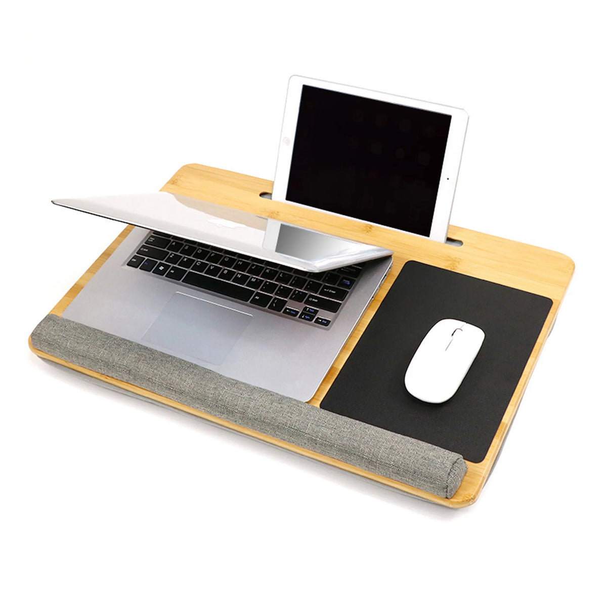 COMFILAP bamboo laptop pad with integrated mouse pad area and grey wrist rest by hjh OFFICE