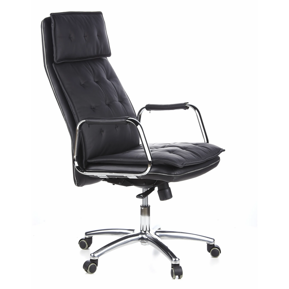 Black Professional Executive Chair VILLA 20 with quilted upholstery and five-caster base by hjh OFFICE – 360-degree view (front three-quarter view 60°)