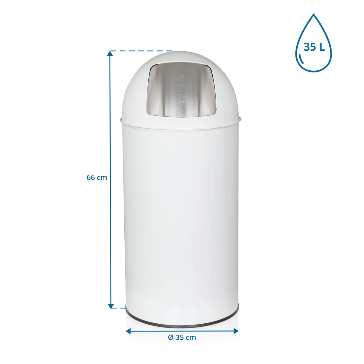 Dimensional view of the Wastepaper PUSH 35L with a height of 66 cm and a diameter of 35 cm by hjh OFFICE