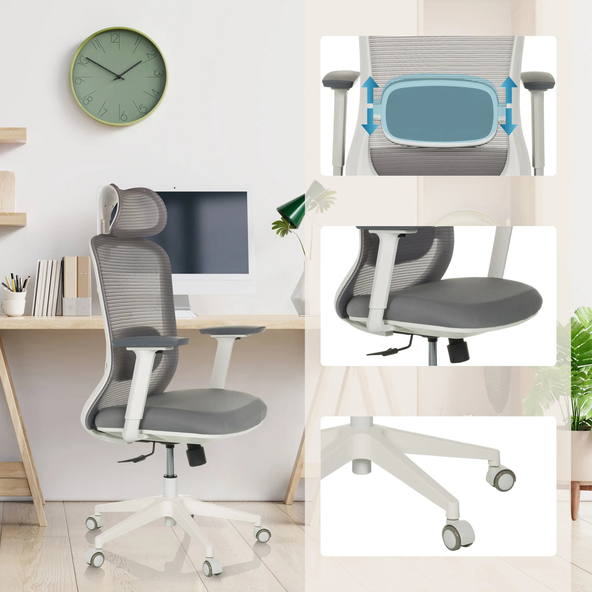 Grey Professional Office Chair MIKEO G with adjustable lumbar support, armrests and castors by hjh OFFICE