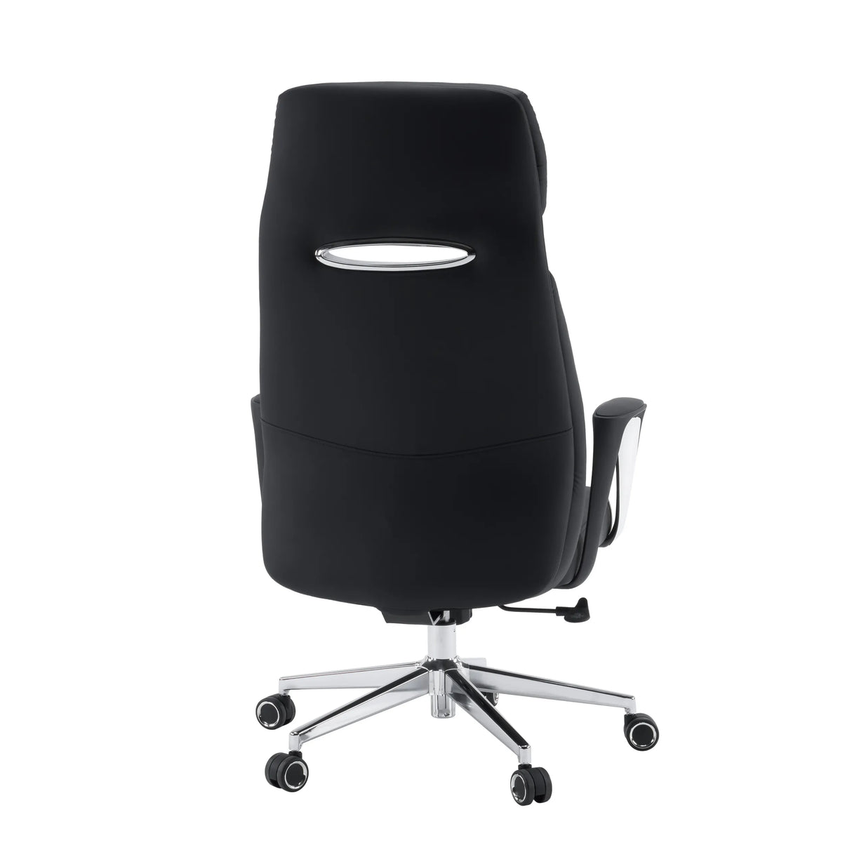 Rear view of the VELVET ECO Professional Executive Chair in black with chrome frame and carpet castors by hjh OFFICE
