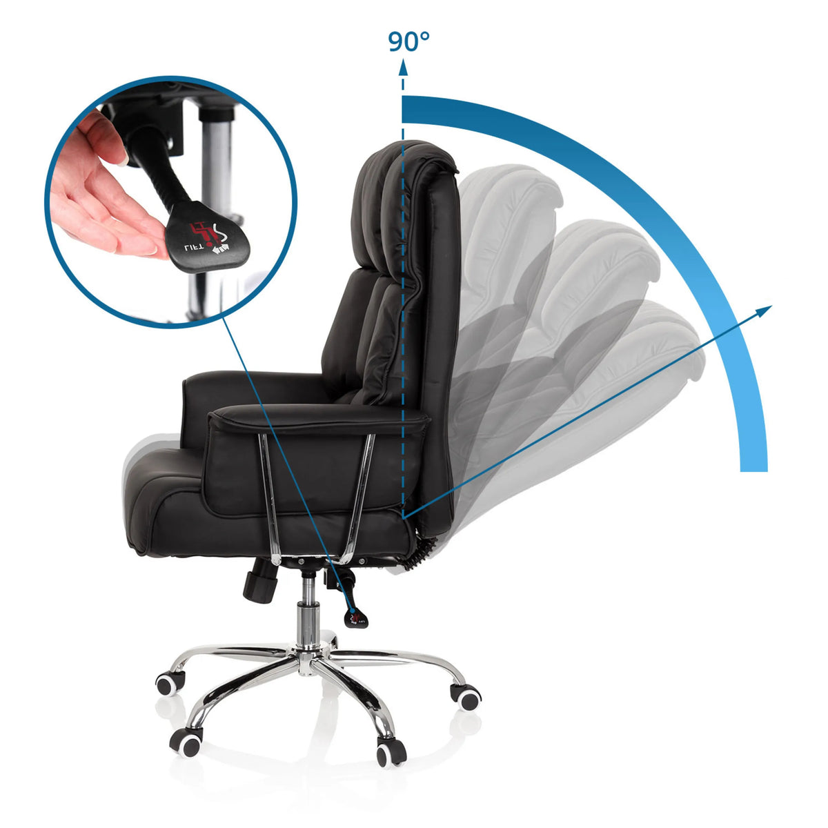 Adjustable backrest of the COMMANDER Professional Executive Chair with a tilt angle of up to 90° and control lever by hjh OFFICE