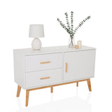 White Sideboard TAROLO with two drawers, one door and light wood legs by hjh LIVING
