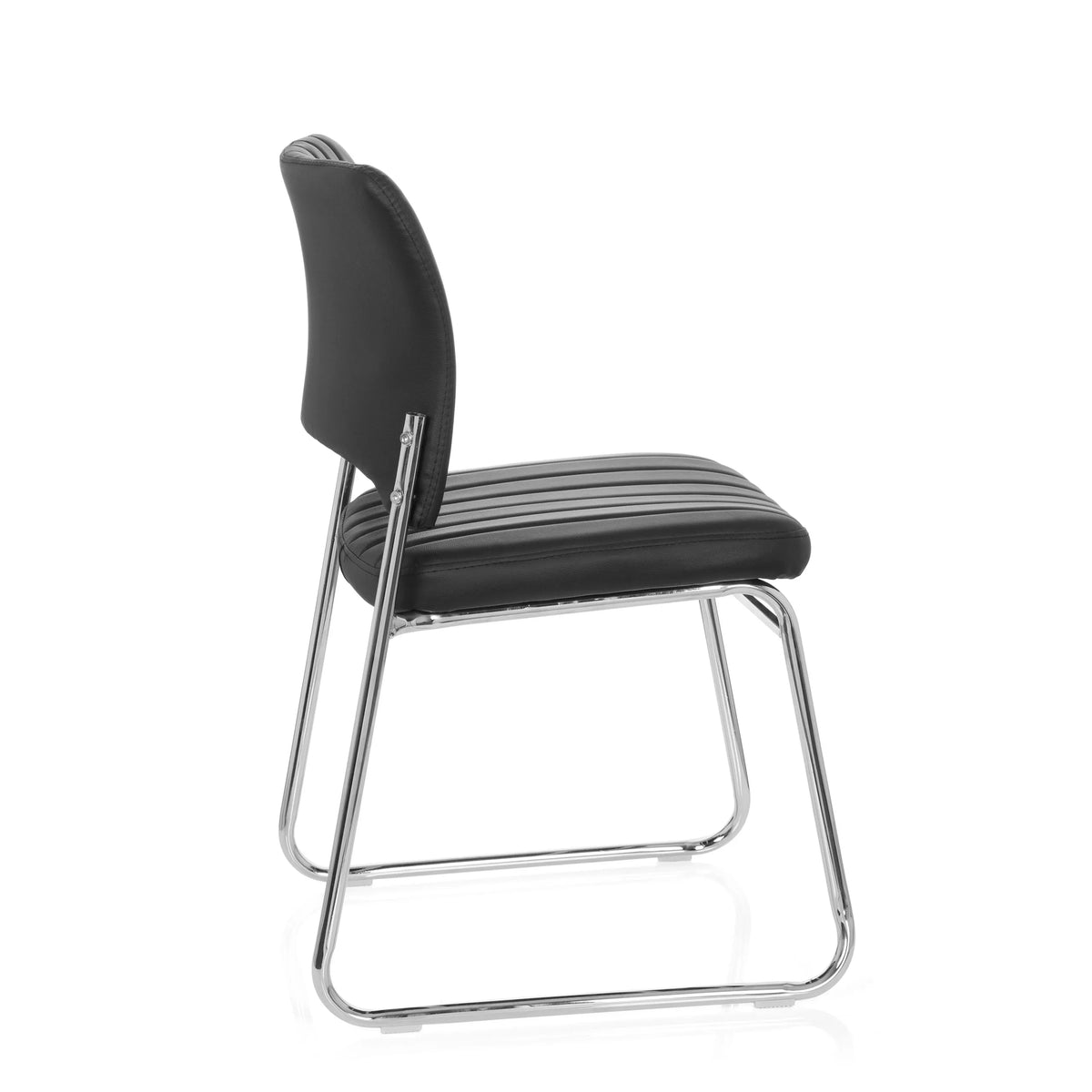 Black guest chair CASPI V with quilted cover and sleigh base by hjh OFFICE – 360-degree view (side profile 100°)
