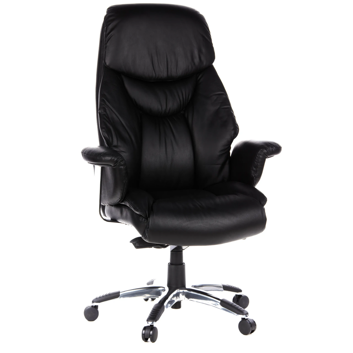 Black Luxury Executive Chair PRADO made of faux leather with star base and five castors by hjh OFFICE – 360-degree view (front view 20°)