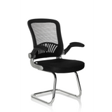 Black Cantilever chair FLYER PRO V with mesh back, armrests and sled base by hjh OFFICE – 360-degree view (front three-quarter view 40°)