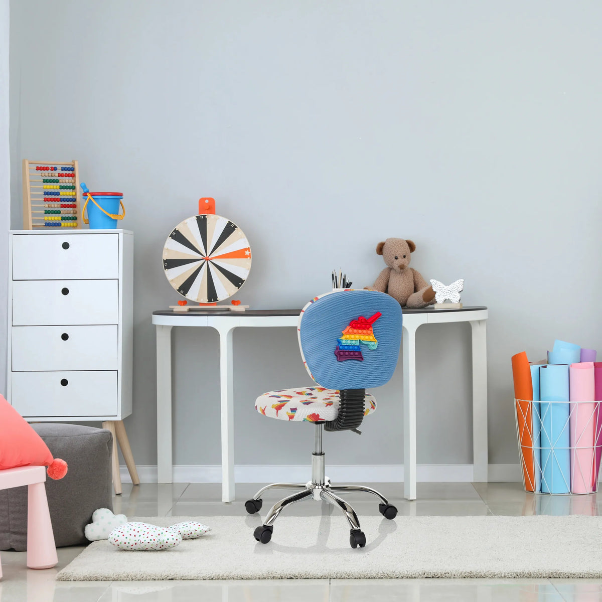 Swivel Chair – Children KID BUBBLE with colourful motif and blue backrest by hjh OFFICE