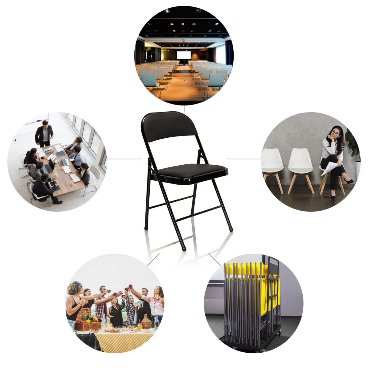 Black folding chair TUDELA with metal frame and padded seat by hjh OFFICE