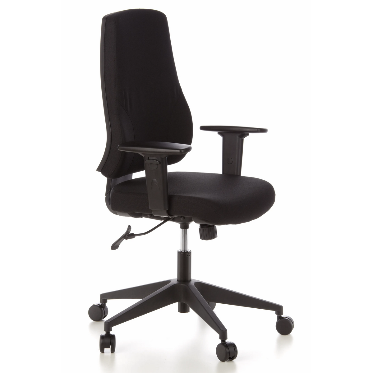 Black Professional Office Chair PRO-TEC 100 with armrests and five-caster base by hjh OFFICE – 360-degree view (front three-quarter view 60°)