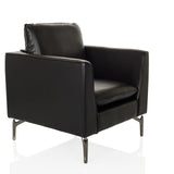 Black Lounge Chair BAVERO with faux leather upholstery and metal feet by hjh OFFICE – 360-degree view (front three-quarter view 45°)