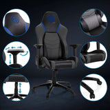 Gaming chair GAMEBREAKER POLARYS I in grey-blue with detailed views of armrests, gas lift and castors by hjh OFFICE