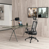 Black Professional Office Chair ASPEN PRO with mesh backrest and headrest at a desk by hjh OFFICE