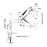 Technical drawing of the Monitor Mount VM-MG1 with a maximum depth of 570 mm by hjh OFFICE