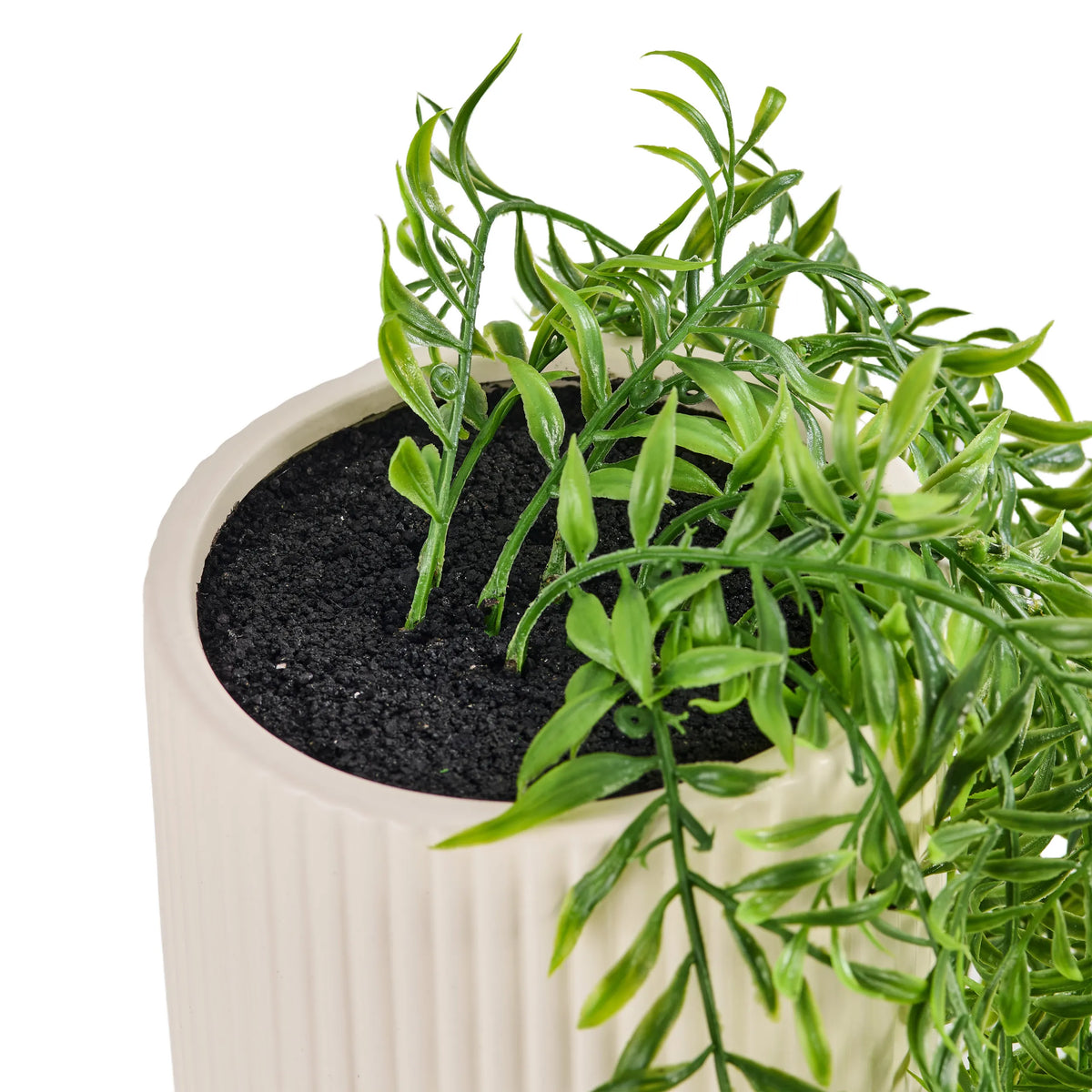 Green artificial plant in a beige, ribbed outer pot Filix by hjh OFFICE