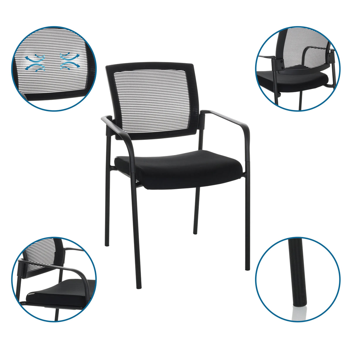 Black guest chair MEET B with mesh backrest, armrests and padded seat by hjh OFFICE