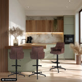 Three brown SOLAO LIFE HIGH bar stools with star base in a modern kitchen by hjh LIVING (AI-generated image)