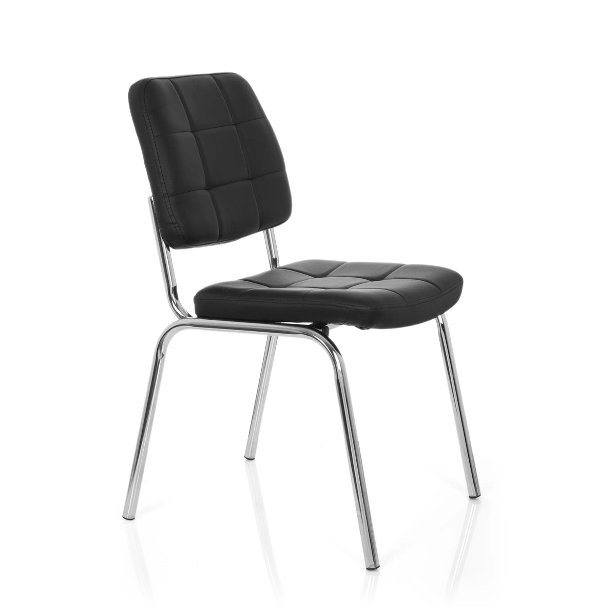 Black Four-legged chair PICENO V with quilted upholstery and chrome frame by hjh OFFICE – 360-degree view (front three-quarter view 60°)