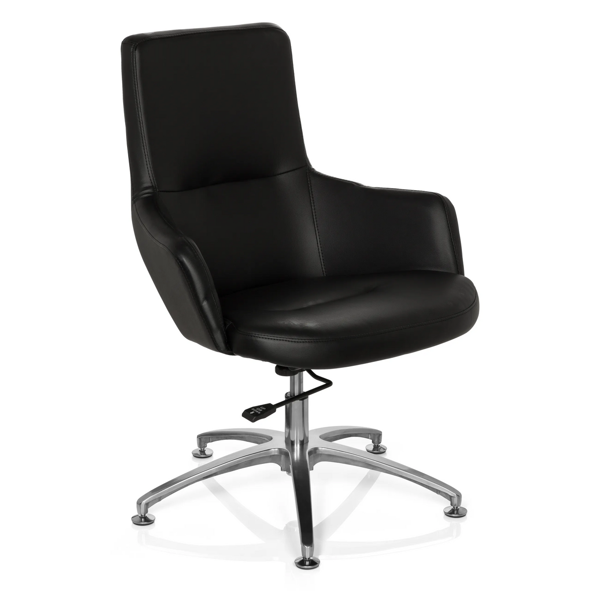 Black Lounge Chair SHAKE 300 with upholstery and glossy star base by hjh OFFICE – 360-degree view (front three-quarter view 40°)