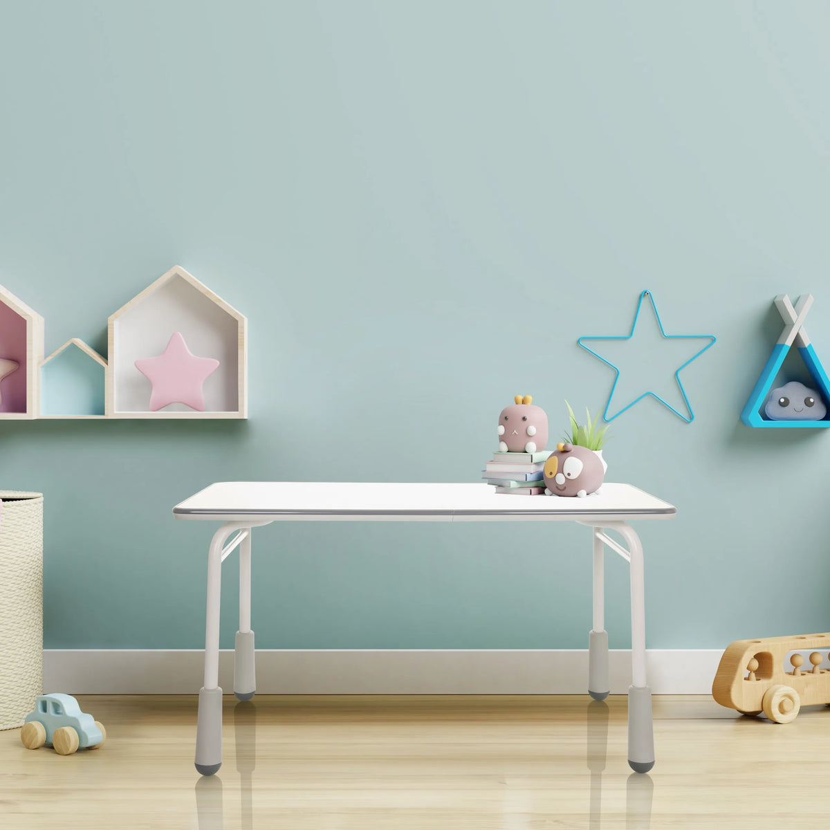 Light grey Desk – Children KID GRO T with white tabletop and four legs by hjh OFFICE