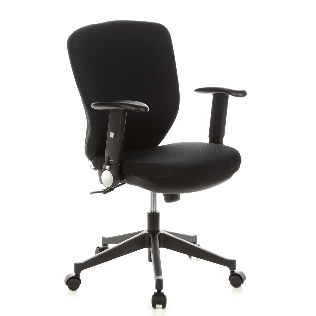 Black Professional Office Chair TRAFFIC 20 with armrests and five-caster base by hjh OFFICE – 360-degree view (front three-quarter view 40°)