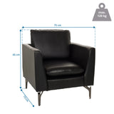 Dimensional drawing of the Lounge Chair BAVERO with 75 x 65 cm and maximum load capacity of 120 kg by hjh OFFICE