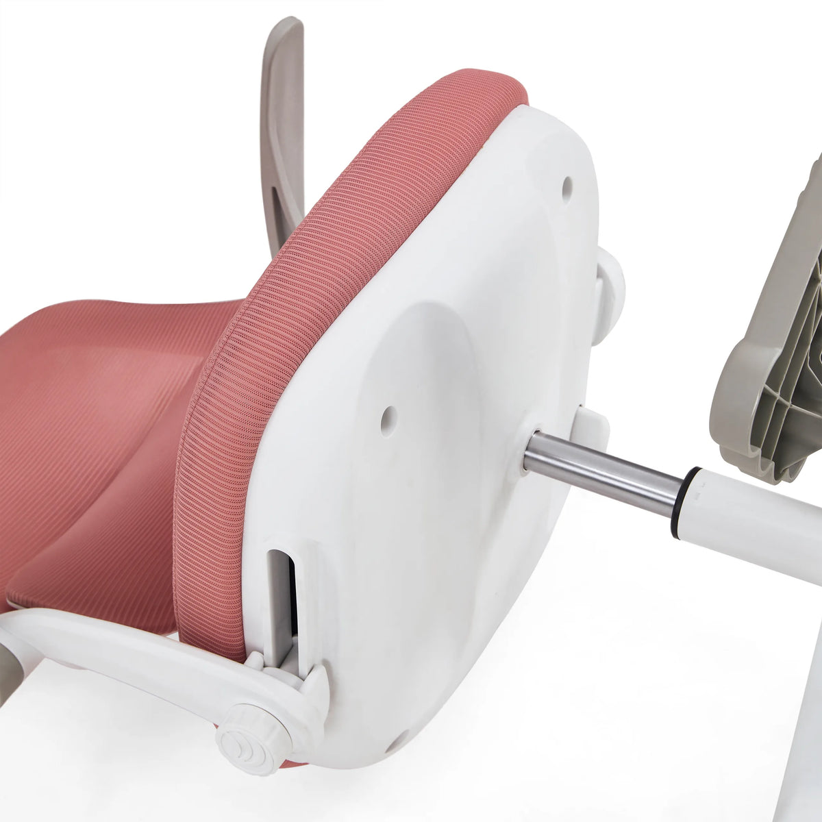 Rear view of the seat shell and gas spring of the Kiddy Smart Step children's swivel chair in pink by hjh OFFICE