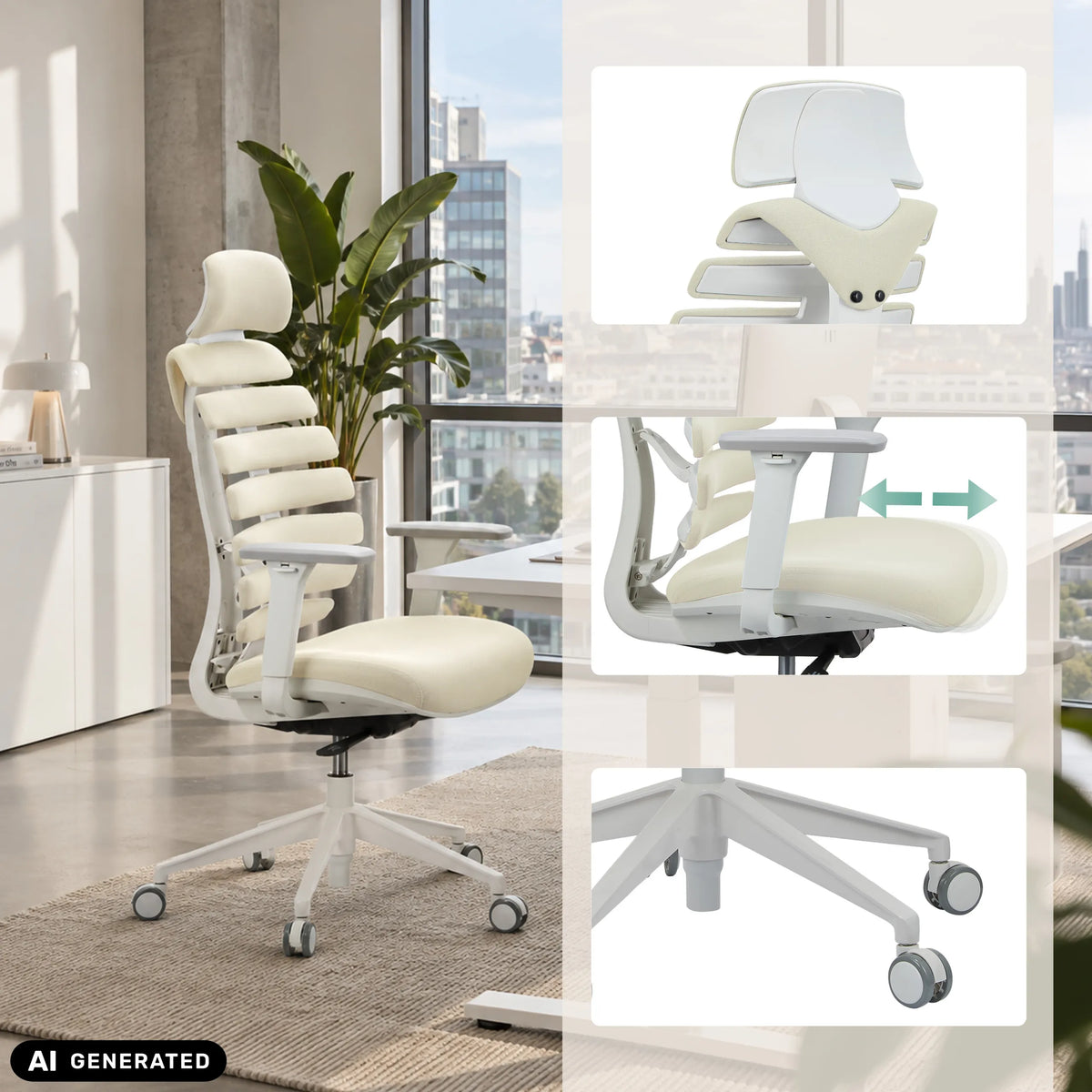 White Professional Office Chair ERGO LINE W with adjustable armrests and castor base by hjh OFFICE (AI-generated image)