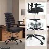 Adjustable armrests, foot ring and castors of the ERGO LINE II WORK counter chair in black by hjh OFFICE