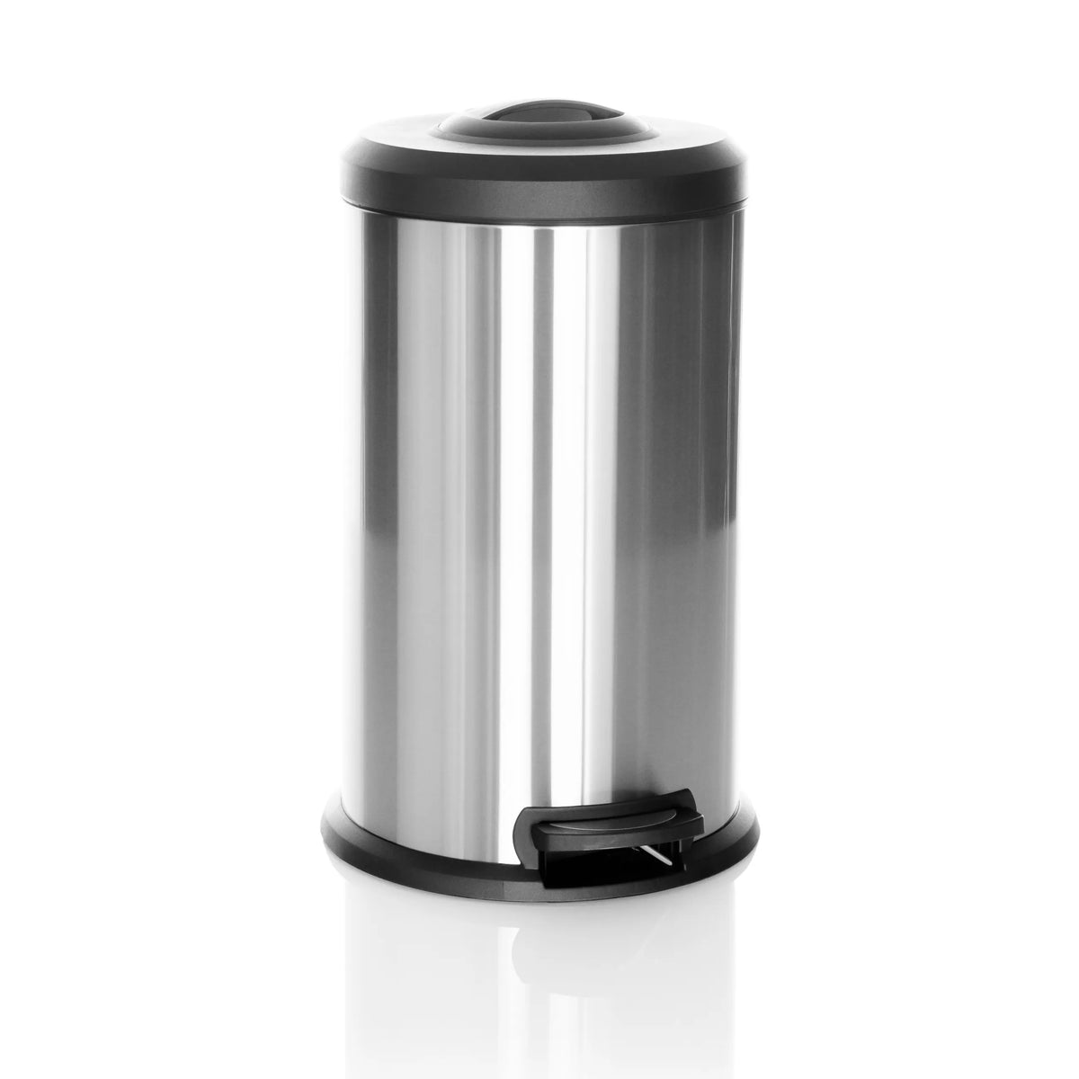 Silver Wastepaper CLEAN X with black lid and foot pedal by hjh OFFICE – 360-degree view (front view 15°)